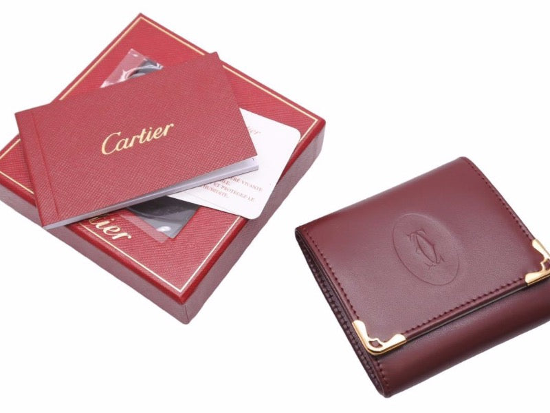 新品同様 CARTIER カルティエ コインケース マストライン ゴールド ボルドー ロゴ 財布 小物 カーフスキン 41030