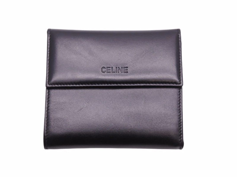 美品 CELINE セリーヌ 二つ折り財布 ロゴ ブラック 財布 レザー 小物 ウォレット 41040