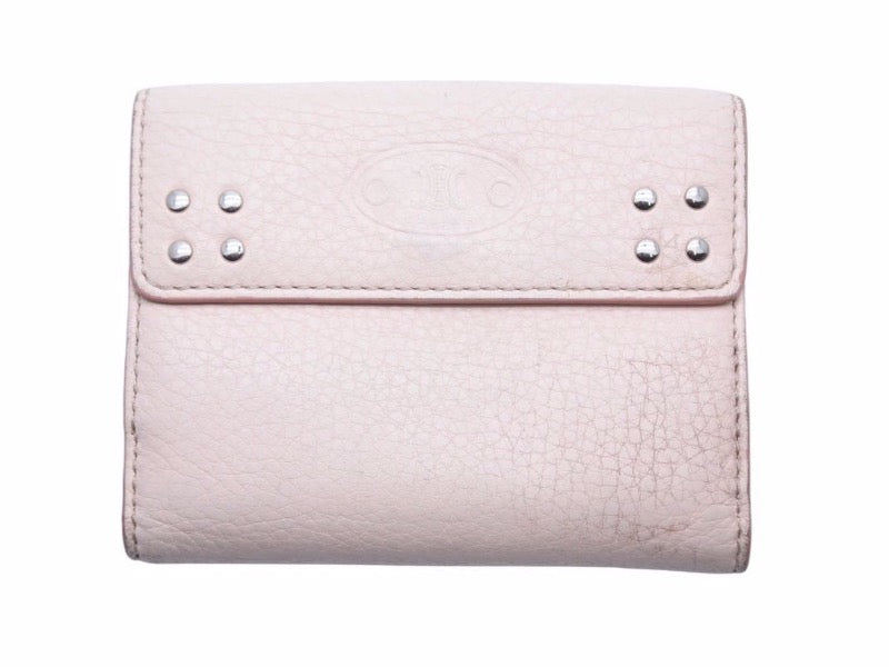 CELINE セリーヌ 二つ折り財布 コンパクト ウォレット 折り畳み財布 カーフスキン ピンク 中古 41041