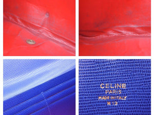 CELINE セリーヌ 長財布 サークルロゴ バイカラー ヴィンテージ ブルー レッド ウォレット 中古 41043