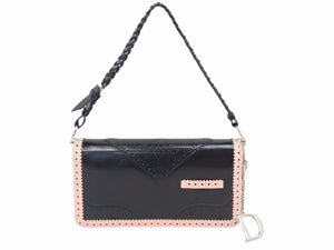 Christian Dior クリスチャンディオール ショルダーバッグ ロゴ トロッター ブラック ピンクベージュ レザー 美品 41134
