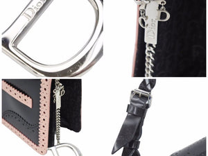 Christian Dior クリスチャンディオール ショルダーバッグ ロゴ トロッター ブラック ピンクベージュ レザー 美品 41134