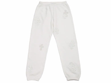 新品未使用 CHROMEHEARTS クロムハーツ ワイノット スウェットパンツ クロスパッチ 新タグ レザー パテント ホワイト Sサイズ 中古 41190