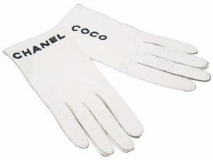 CHANEL シャネル 手袋 グローブ アームカバー COCO ロゴ刺繍 レザー ホワイト ブラック サイズ7 中古 41218