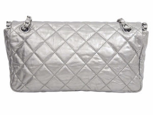 CHANEL シャネル マトラッセ ダブルフラップ ダブルチェーンバッグ 14番台 ラムスキン メタリックレザー グレー 中古 美品 41236