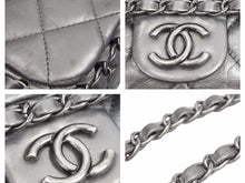 Load image into Gallery viewer, CHANEL シャネル マトラッセ ダブルフラップ ダブルチェーンバッグ 14番台 ラムスキン メタリックレザー グレー 中古 美品 41236