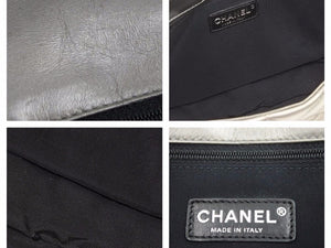 CHANEL シャネル マトラッセ ダブルフラップ ダブルチェーンバッグ 14番台 ラムスキン メタリックレザー グレー 中古 美品 41236