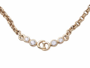 美品 Christian Dior クリスチャンディオール ネックレス ラインストーン ロゴ ゴールド アクセサリー 小物 11.5g 41256