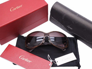 美品 CARTIER カルティエ サングラス ロゴ 125 4683578 アイウェア 眼鏡 小物 ブラウン シルバー 41260
