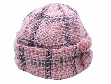 極美品 CHANEL シャネル ニットキャップ ピンク ツイード ココマーク 帽子 ロゴ サイズ57 中古 41314
