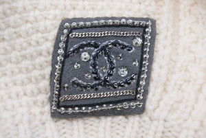 美品 CHANEL シャネル ニットキャップ ココマーク ラインストーン ホワイト ロゴ 中古 41315