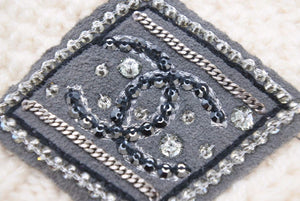 美品 CHANEL シャネル ニットキャップ ココマーク ラインストーン ホワイト ロゴ 中古 41315