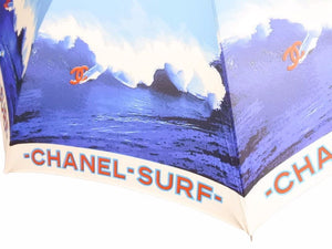 CHANEL シャネル サーフライン 折畳傘 SURF 傘 ヴィンテージ アンブレラ パラソル ポリエステル ブルー 中古 美品 41328