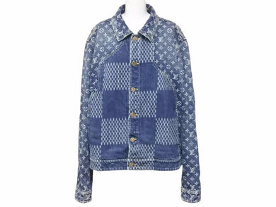 ルイヴィトン NIGO モノグラム デニム ジャケット HJA10WUZC ジャイアント ダミエ ウェーブス 20AW ブルー 50 美品 中古 41353