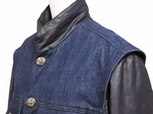 画像をギャラリービューアに読み込む, CHROME HEARTS クロムハーツ デニム リネン ジャケット サイズ M ブルー ブラック シルバー 925 クロスボタン 美品 中古 41377