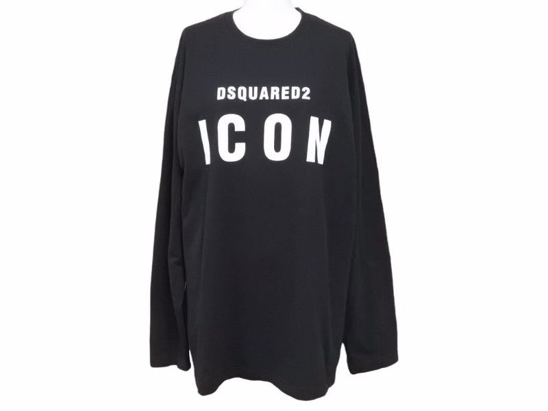 Dsquared2 ディースクエアード 長袖 Tシャツ ICON クルーネック ロゴ DF8FEME01 コットン ブラック L 中古 美品 41394