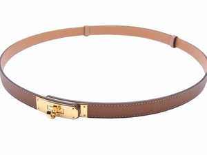 極美品 HERMES エルメス ケリー ベルト Z刻 2021 ヴォーエプソン ブラウン ゴールド ゴールド金具 中古 41441