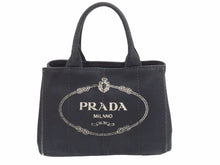 画像をギャラリービューアに読み込む, PRADA プラダ ハンドバッグ CANAPA ミニカナパ 三角プレート 1BG439 キャンバス ブラック 金具ゴールド 良品 中古 41492