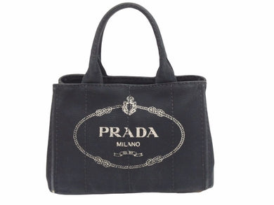PRADA プラダ ハンドバッグ CANAPA ミニカナパ 三角プレート 1BG439 キャンバス ブラック 金具ゴールド 良品 中古 41492