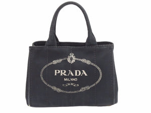 PRADA プラダ ハンドバッグ CANAPA ミニカナパ 三角プレート 1BG439 キャンバス ブラック 金具ゴールド 良品 中古 41492