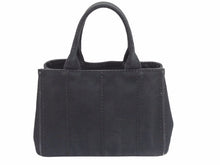 画像をギャラリービューアに読み込む, PRADA プラダ ハンドバッグ CANAPA ミニカナパ 三角プレート 1BG439 キャンバス ブラック 金具ゴールド 良品 中古 41492