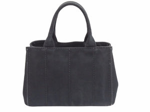 PRADA プラダ ハンドバッグ CANAPA ミニカナパ 三角プレート 1BG439 キャンバス ブラック 金具ゴールド 良品 中古 41492