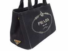 画像をギャラリービューアに読み込む, PRADA プラダ ハンドバッグ CANAPA ミニカナパ 三角プレート 1BG439 キャンバス ブラック 金具ゴールド 良品 中古 41492