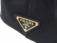 画像をギャラリービューアに読み込む, PRADA プラダ ハンドバッグ CANAPA ミニカナパ 三角プレート 1BG439 キャンバス ブラック 金具ゴールド 良品 中古 41492