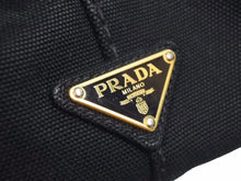 画像をギャラリービューアに読み込む, PRADA プラダ ハンドバッグ CANAPA ミニカナパ 三角プレート 1BG439 キャンバス ブラック 金具ゴールド 良品 中古 41492