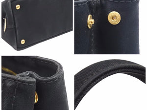 PRADA プラダ ハンドバッグ CANAPA ミニカナパ 三角プレート 1BG439 キャンバス ブラック 金具ゴールド 良品 中古 41492