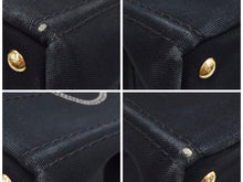 画像をギャラリービューアに読み込む, PRADA プラダ ハンドバッグ CANAPA ミニカナパ 三角プレート 1BG439 キャンバス ブラック 金具ゴールド 良品 中古 41492