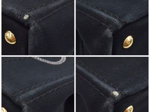 PRADA プラダ ハンドバッグ CANAPA ミニカナパ 三角プレート 1BG439 キャンバス ブラック 金具ゴールド 良品 中古 41492