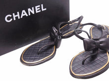 画像をギャラリービューアに読み込む, CHANEL シャネル 靴 サンダル ミュール パンプス ブラック ゴールド レザー リボン ココマーク サイズ37 1/2 レディース 中古 41535