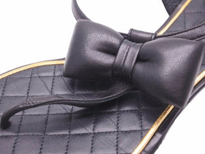 CHANEL シャネル 靴 サンダル ミュール パンプス ブラック ゴールド レザー リボン ココマーク サイズ37 1/2 レディース 中古 41535