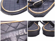 画像をギャラリービューアに読み込む, CHANEL シャネル 靴 サンダル ミュール パンプス ブラック ゴールド レザー リボン ココマーク サイズ37 1/2 レディース 中古 41535