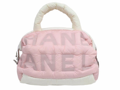 CHANEL シャネル ドゥドーヌ ココネージュ ハンドバッグ エンボスロゴ ナイロン ホワイト ピンク 26番台 中古 41537