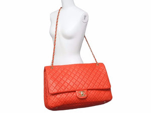 極美品 CHANEL シャネル ジャンボ マトラッセ ショルダーバッグ XXL レッド 2Way チェーンショルダー カーフ デカマト 中古 41539