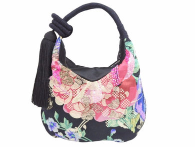 GIORGIO ARMANI ジョルジオアルマーニ ハンドバッグ 花柄 スパンコール ブラック グリーン ピンク 美品 中古 41549