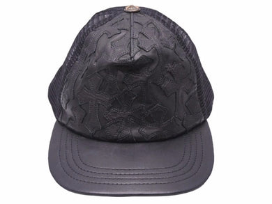 CHROME HEARTS クロムハーツ セメタリークロスパッチレザーメッシュキャップ シルバー925 ブラック 美品 中古 41556