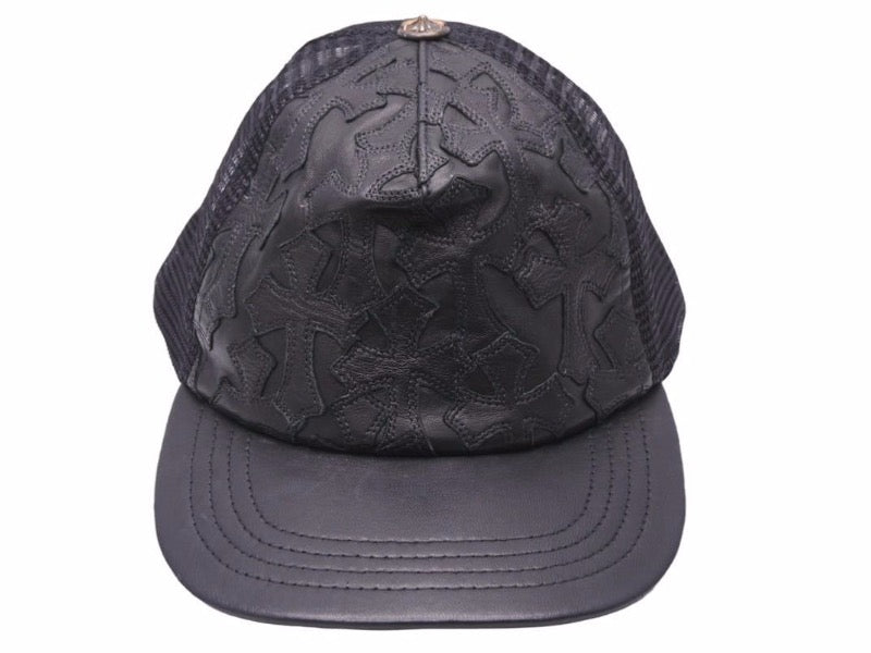 CHROME HEARTS クロムハーツ セメタリークロスパッチレザーメッシュキャップ シルバー925 ブラック 美品 中古 41556