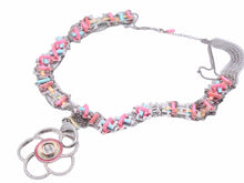 画像をギャラリービューアに読み込む, 美品 CHANEL シャネル ネックレス 17SS カメリア クサリ シルバー ピンク ココマーク ロゴ ラインストーン 中古 41561