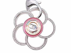 美品 CHANEL シャネル ネックレス 17SS カメリア クサリ シルバー ピンク ココマーク ロゴ ラインストーン 中古 41561