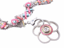 画像をギャラリービューアに読み込む, 美品 CHANEL シャネル ネックレス 17SS カメリア クサリ シルバー ピンク ココマーク ロゴ ラインストーン 中古 41561