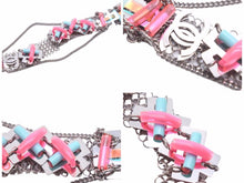 画像をギャラリービューアに読み込む, 美品 CHANEL シャネル ネックレス 17SS カメリア クサリ シルバー ピンク ココマーク ロゴ ラインストーン 中古 41561