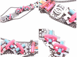 美品 CHANEL シャネル ネックレス 17SS カメリア クサリ シルバー ピンク ココマーク ロゴ ラインストーン 中古 41561