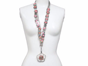 美品 CHANEL シャネル ネックレス 17SS カメリア クサリ シルバー ピンク ココマーク ロゴ ラインストーン 中古 41561
