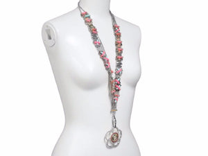 美品 CHANEL シャネル ネックレス 17SS カメリア クサリ シルバー ピンク ココマーク ロゴ ラインストーン 中古 41561