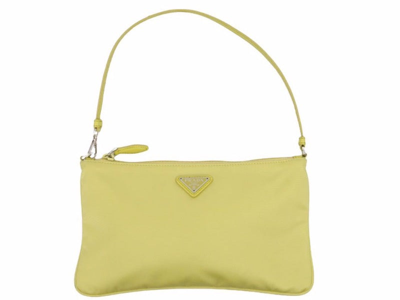 PRADA プラダ ナイロンサフィアーノトライアングルロゴバック ミニバッグ 1NI545 イエロー 中古 美品 41577