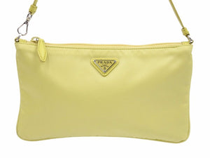 PRADA プラダ ナイロンサフィアーノトライアングルロゴバック ミニバッグ 1NI545 イエロー 中古 美品 41577