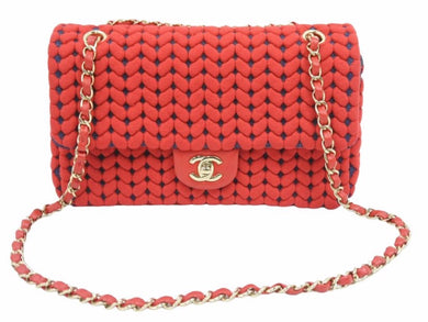 新品同様 CHANEL マトラッセWフラップチェーンショルダー 27番台 ショルダーバッグ レッド×ゴールド金具 コットン 中古 41621